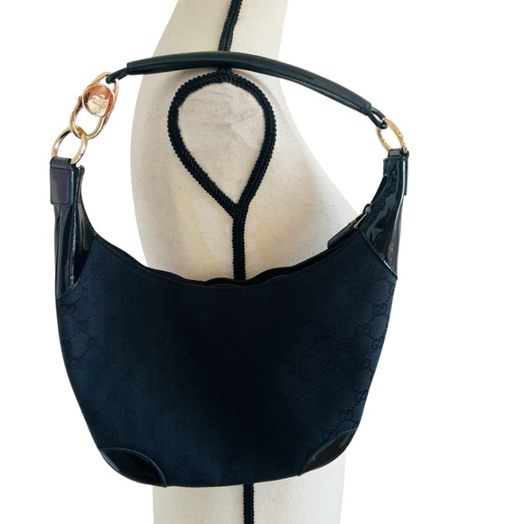 GUCCI GG Canvas Patent Leather Shoulder Bag - Picture 1 of 12
